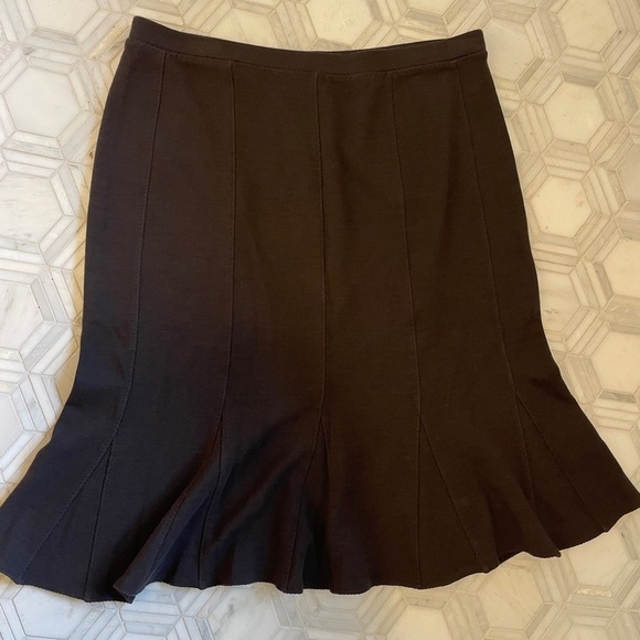 Eileen Fisher Dresses & Skirts - Eileen Fisher Wool Blend Knee Length Godet Fishtail Knit Skirt Dark Brown | L
